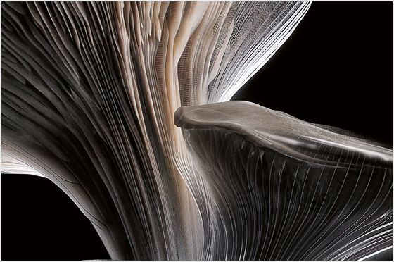 The gills on a pair of oyster mushrooms.
