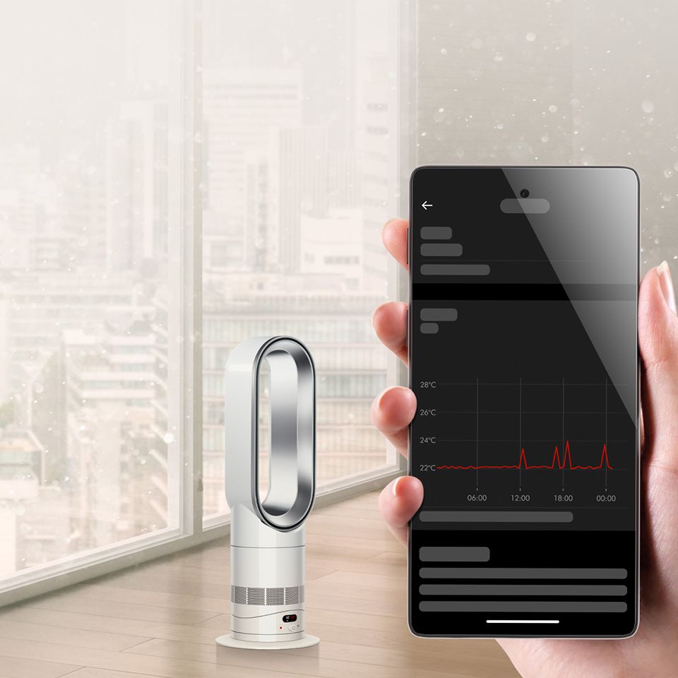 The Dyson Hot+Cool HF1 Remote Link Pre-heat heater and cooling fan thermostat on the MyDyson app.