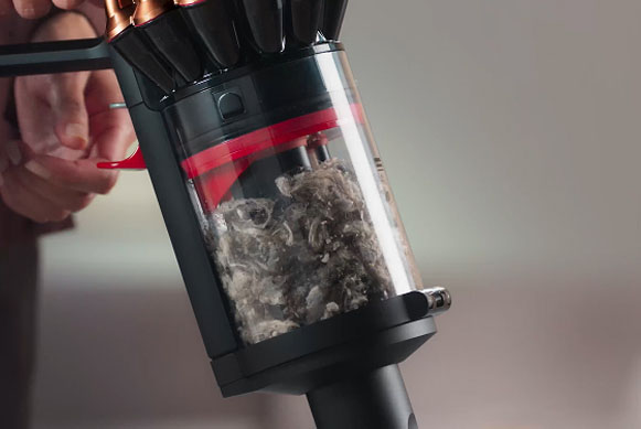 The Dyson CleanCompaktor bin compresses dust and debris.
