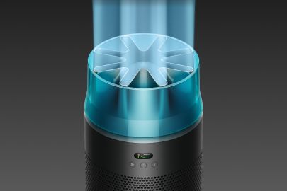 Cutaway showing the powerful motor inside the Dyson HushJet Compact Purifier as it projects airflow through the hush kit.